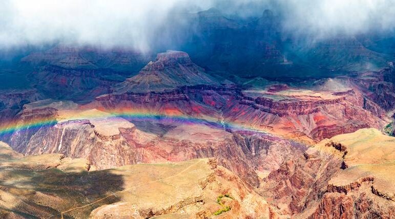 Rainbow over the Grand Canyon in Arizona, USA